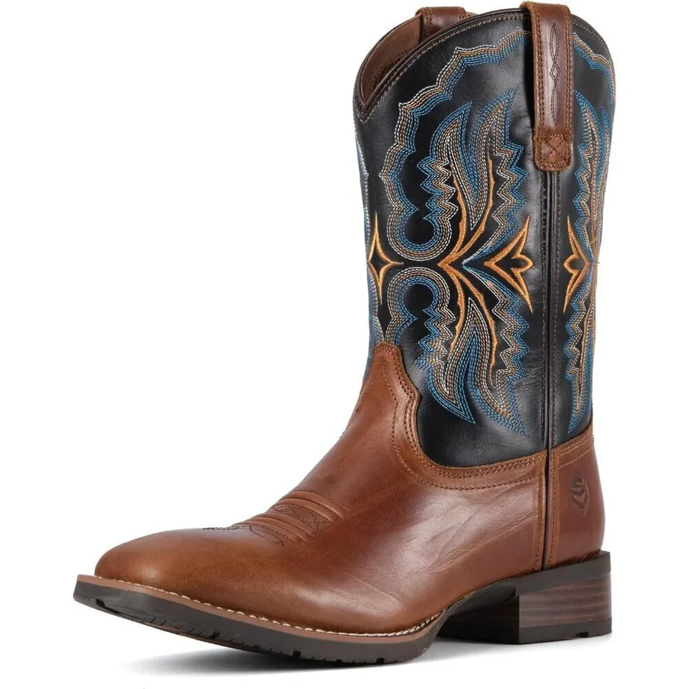 Men’s Chaga Brown Square Toe Pull On Leather Durable Classic Wellington Boots